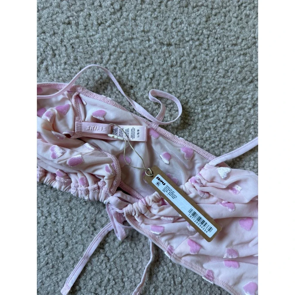 SKIMS Sheer Velvet Tie Front Bralette Baby Pink Heart NEW Large - Picture 6 of 6